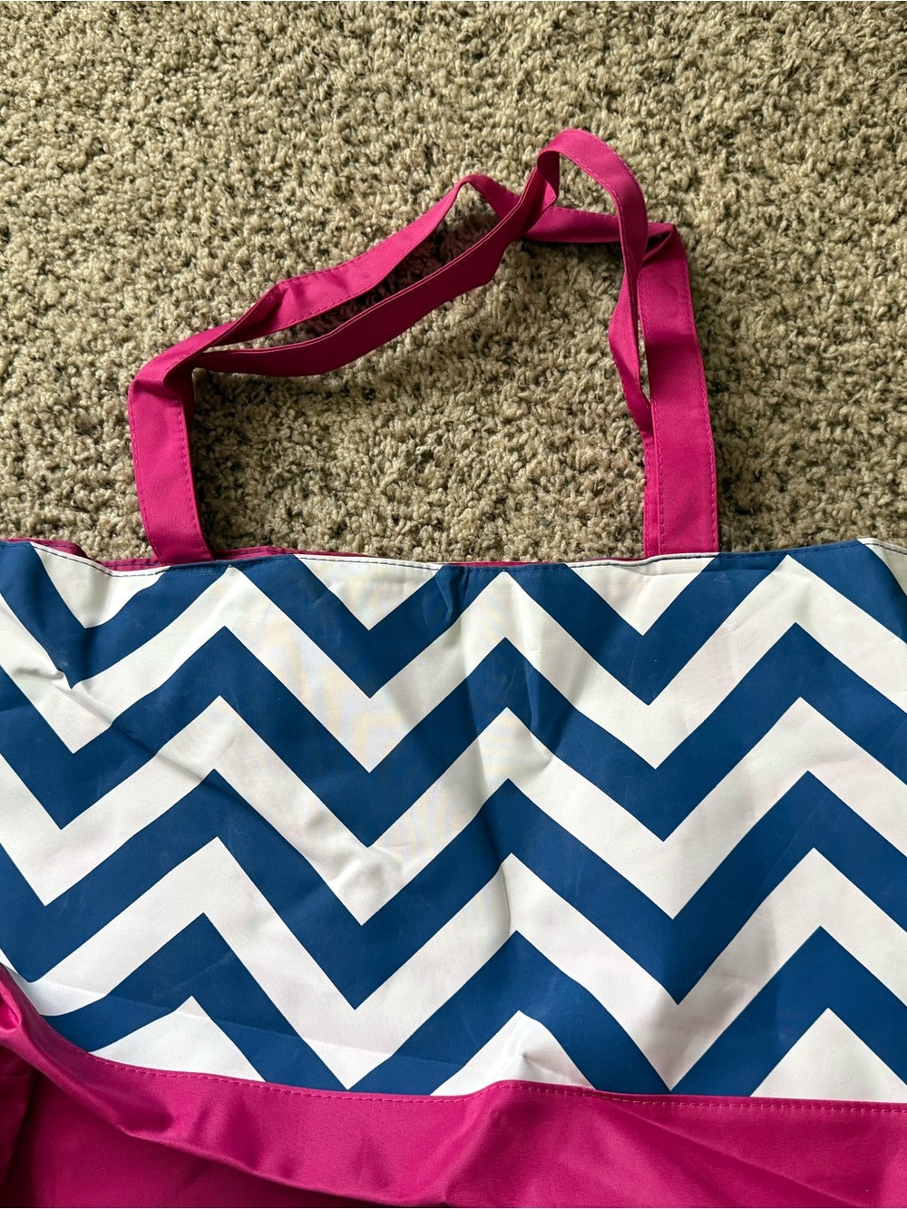 Chevron Beach Tote with Hot Pink Straps